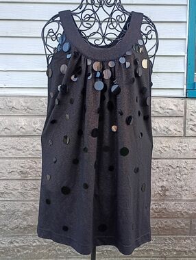 2/$10 Vintage LaRok Black Sequin Dot Tank Dress  Size Small